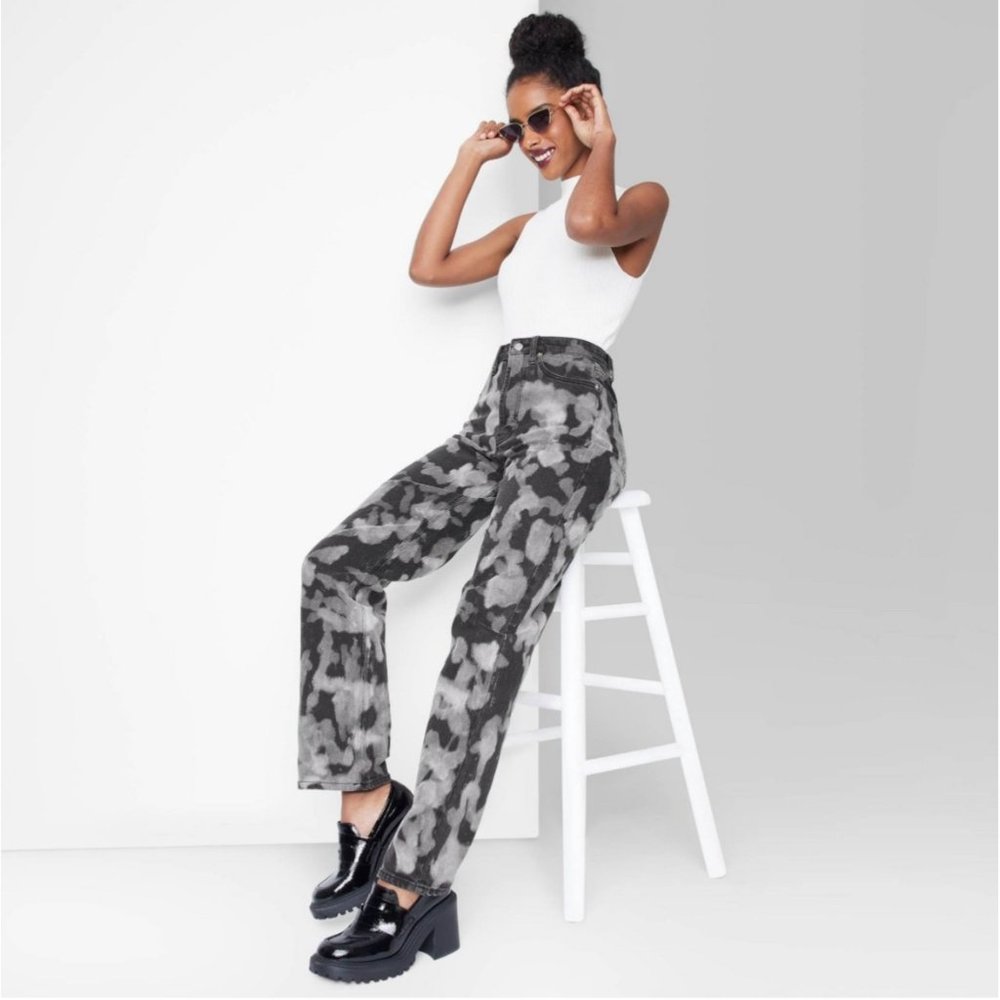 New WILD FABLE Button Fly Super High Rise Tie Dye Womens Black Jeans Size 18/ 34